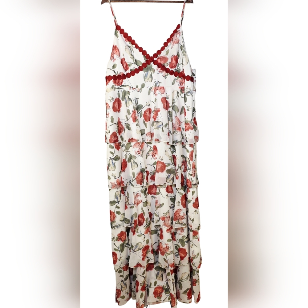 Davi & Dani Boutique Red Rose Layered Maxi Cami Floral Dress - Plus Size 3XL - Picture 5 of 17